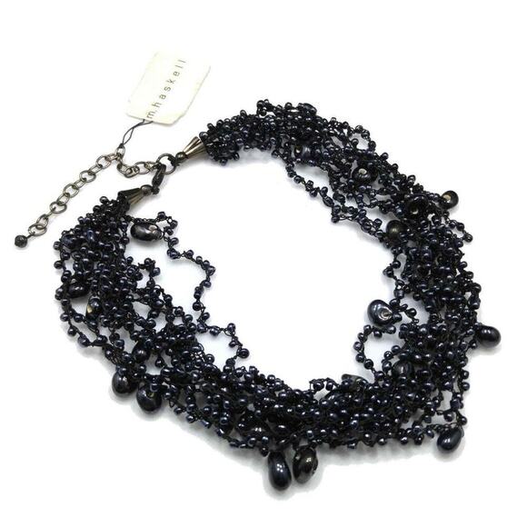 Black Beaded Multi Strand Choker Necklace, Made in India, M. Haskell Tag, 19 In. - Picture 2 of 7
